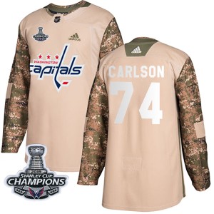 Youth Washington Capitals John Carlson Adidas Authentic Veterans Day Practice 2018 Stanley Cup Champions Patch Jersey - Camo