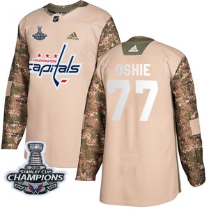 Youth Washington Capitals T.J. Oshie Adidas Authentic Veterans Day Practice 2018 Stanley Cup Champions Patch Jersey - Camo