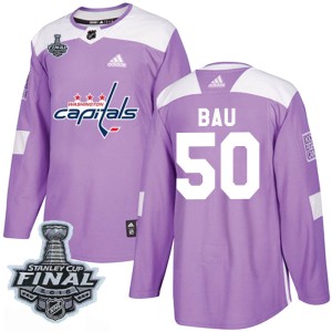 Youth Washington Capitals Mathias Bau Adidas Authentic Fights Cancer Practice 2018 Stanley Cup Final Patch Jersey - Purple