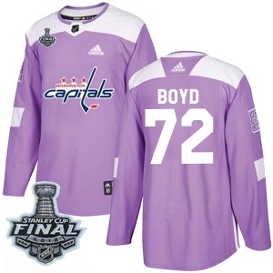 Youth Washington Capitals Travis Boyd Adidas Authentic Fights Cancer Practice 2018 Stanley Cup Final Patch Jersey - Purple