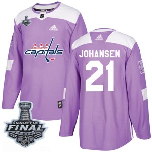 Youth Washington Capitals Lucas Johansen Adidas Authentic Fights Cancer Practice 2018 Stanley Cup Final Patch Jersey - Purple