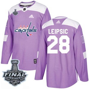 Youth Washington Capitals Brendan Leipsic Adidas Authentic Fights Cancer Practice 2018 Stanley Cup Final Patch Jersey - Purple