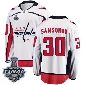 Youth Washington Capitals Ilya Samsonov Fanatics Branded Breakaway Away 2018 Stanley Cup Final Patch Jersey - White