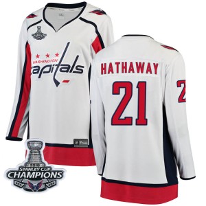 Women's Washington Capitals Garnet Hathaway Fanatics Branded Breakaway Away 2018 Stanley Cup Champions Patch Jersey - White