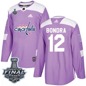 Men's Washington Capitals Peter Bondra Adidas Authentic Fights Cancer Practice 2018 Stanley Cup Final Patch Jersey - Purple