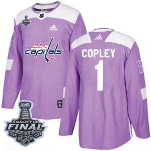 Men's Washington Capitals Pheonix Copley Adidas Authentic Fights Cancer Practice 2018 Stanley Cup Final Patch Jersey - Purple