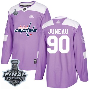 Men's Washington Capitals Joe Juneau Adidas Authentic Fights Cancer Practice 2018 Stanley Cup Final Patch Jersey - Purple