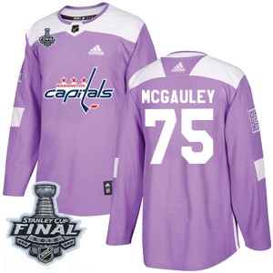 Men's Washington Capitals Tim McGauley Adidas Authentic Fights Cancer Practice 2018 Stanley Cup Final Patch Jersey - Purple