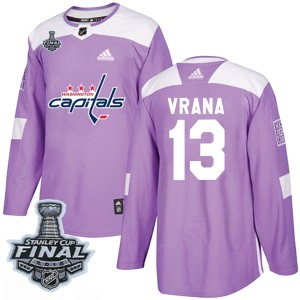 Men's Washington Capitals Jakub Vrana Adidas Authentic Fights Cancer Practice 2018 Stanley Cup Final Patch Jersey - Purple