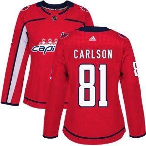 Women's Washington Capitals Adam Carlson Adidas Authentic Home Jersey - Red