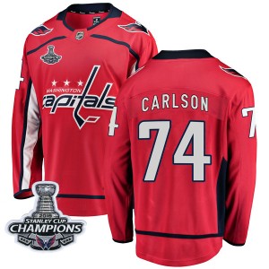 Men's Washington Capitals John Carlson Fanatics Branded Breakaway Home 2018 Stanley Cup Champions Patch Jersey - Red