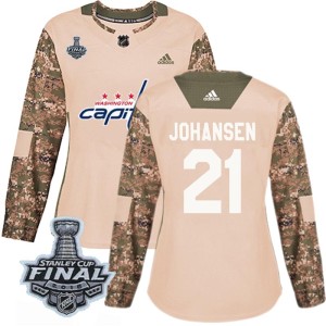 Women's Washington Capitals Lucas Johansen Adidas Authentic Veterans Day Practice 2018 Stanley Cup Final Patch Jersey - Camo