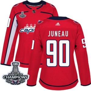 Women's Washington Capitals Joe Juneau Adidas Authentic Home 2018 Stanley Cup Champions Patch Jersey - Red