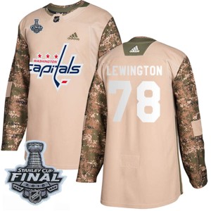 Youth Washington Capitals Tyler Lewington Adidas Authentic Veterans Day Practice 2018 Stanley Cup Final Patch Jersey - Camo