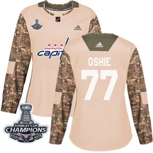Women's Washington Capitals T.J. Oshie Adidas Authentic Veterans Day Practice 2018 Stanley Cup Champions Patch Jersey - Camo