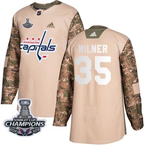 Men's Washington Capitals Parker Milner Adidas Authentic Veterans Day Practice 2018 Stanley Cup Champions Patch Jersey - Camo