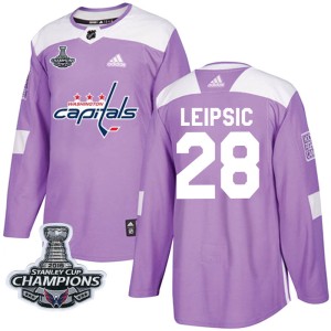 Youth Washington Capitals Brendan Leipsic Adidas Authentic Fights Cancer Practice 2018 Stanley Cup Champions Patch Jersey - Purp