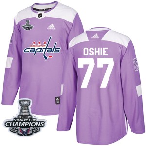 Youth Washington Capitals T.J. Oshie Adidas Authentic Fights Cancer Practice 2018 Stanley Cup Champions Patch Jersey - Purple