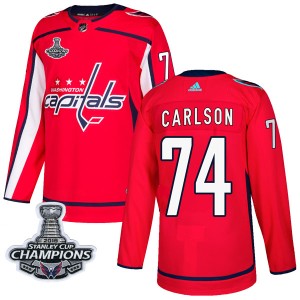 Men's Washington Capitals John Carlson Adidas Authentic Home 2018 Stanley Cup Champions Patch Jersey - Red