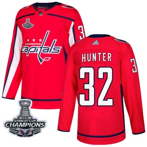 Men's Washington Capitals Dale Hunter Adidas Authentic Home 2018 Stanley Cup Champions Patch Jersey - Red