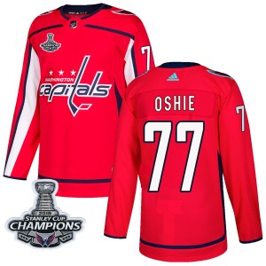 Men's Washington Capitals T.J. Oshie Adidas Authentic Home 2018 Stanley Cup Champions Patch Jersey - Red
