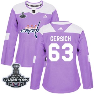 Women's Washington Capitals Shane Gersich Adidas Authentic Fights Cancer Practice 2018 Stanley Cup Champions Patch Jersey - Purp