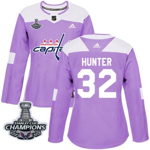 Women's Washington Capitals Dale Hunter Adidas Authentic Fights Cancer Practice 2018 Stanley Cup Champions Patch Jersey - Purple