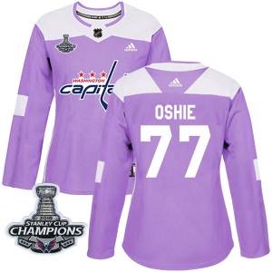 Women's Washington Capitals T.J. Oshie Adidas Authentic Fights Cancer Practice 2018 Stanley Cup Champions Patch Jersey - Purple