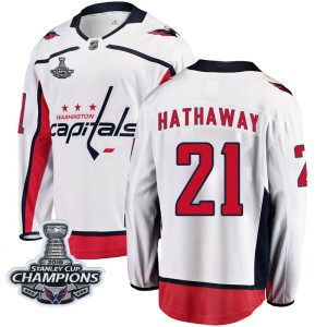 Men's Washington Capitals Garnet Hathaway Fanatics Branded Breakaway Away 2018 Stanley Cup Champions Patch Jersey - White