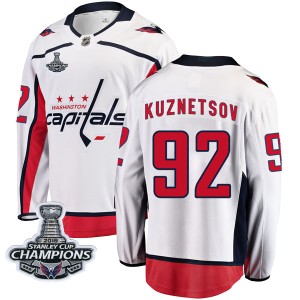 Men's Washington Capitals Evgeny Kuznetsov Fanatics Branded Breakaway Away 2018 Stanley Cup Champions Patch Jersey - White