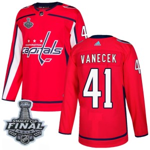 Youth Washington Capitals Vitek Vanecek Adidas Authentic Home 2018 Stanley Cup Final Patch Jersey - Red