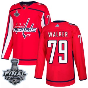 Youth Washington Capitals Nathan Walker Adidas Authentic Home 2018 Stanley Cup Final Patch Jersey - Red
