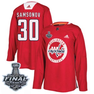 Youth Washington Capitals Ilya Samsonov Adidas Authentic Practice 2018 Stanley Cup Final Patch Jersey - Red