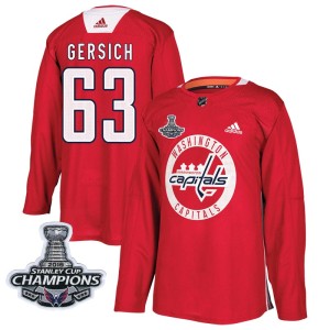 Men's Washington Capitals Shane Gersich Adidas Authentic Practice 2018 Stanley Cup Champions Patch Jersey - Red