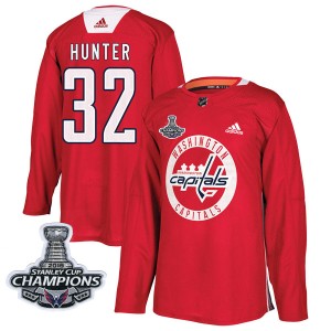 Men's Washington Capitals Dale Hunter Adidas Authentic Practice 2018 Stanley Cup Champions Patch Jersey - Red