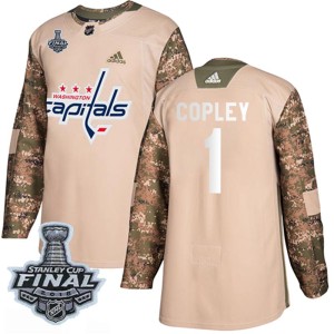 Men's Washington Capitals Pheonix Copley Adidas Authentic Veterans Day Practice 2018 Stanley Cup Final Patch Jersey - Camo