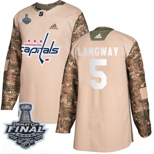 Men's Washington Capitals Rod Langway Adidas Authentic Veterans Day Practice 2018 Stanley Cup Final Patch Jersey - Camo