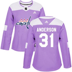 Women's Washington Capitals Craig Anderson Adidas Authentic Fights Cancer Practice Jersey - Purple