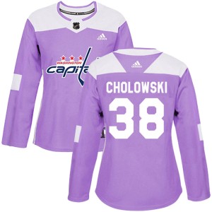 Women's Washington Capitals Dennis Cholowski Adidas Authentic Fights Cancer Practice Jersey - Purple