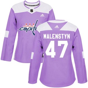 Women's Washington Capitals Beck Malenstyn Adidas Authentic Fights Cancer Practice Jersey - Purple