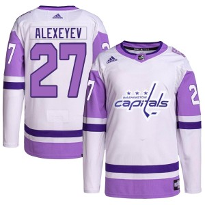 Men's Washington Capitals Alexander Alexeyev Adidas Authentic Hockey Fights Cancer Primegreen Jersey - White/Purple
