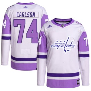 Men's Washington Capitals John Carlson Adidas Authentic Hockey Fights Cancer Primegreen Jersey - White/Purple
