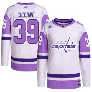 Men's Washington Capitals Enrico Ciccone Adidas Authentic Hockey Fights Cancer Primegreen Jersey - White/Purple