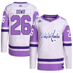 Men's Washington Capitals Nic Dowd Adidas Authentic Hockey Fights Cancer Primegreen Jersey - White/Purple