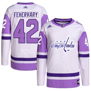 Men's Washington Capitals Martin Fehervary Adidas Authentic Hockey Fights Cancer Primegreen Jersey - White/Purple