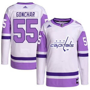 Men's Washington Capitals Sergei Gonchar Adidas Authentic Hockey Fights Cancer Primegreen Jersey - White/Purple