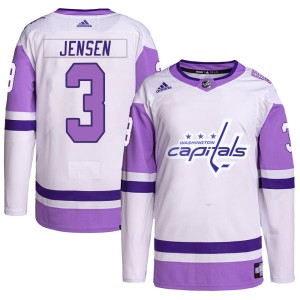 Men's Washington Capitals Nick Jensen Adidas Authentic Hockey Fights Cancer Primegreen Jersey - White/Purple