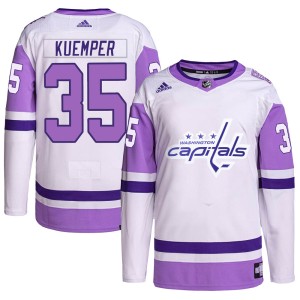 Men's Washington Capitals Darcy Kuemper Adidas Authentic Hockey Fights Cancer Primegreen Jersey - White/Purple