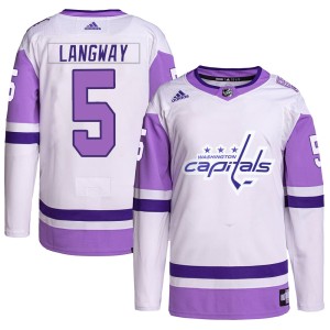 Men's Washington Capitals Rod Langway Adidas Authentic Hockey Fights Cancer Primegreen Jersey - White/Purple