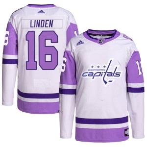 Men's Washington Capitals Trevor Linden Adidas Authentic Hockey Fights Cancer Primegreen Jersey - White/Purple